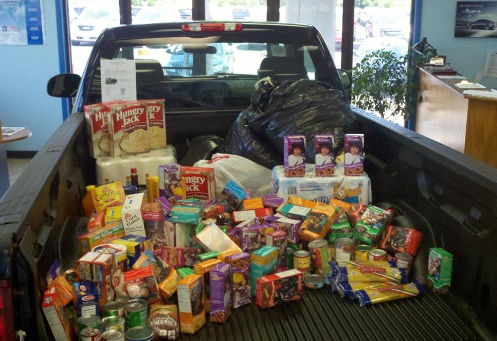 food in pickup trunk